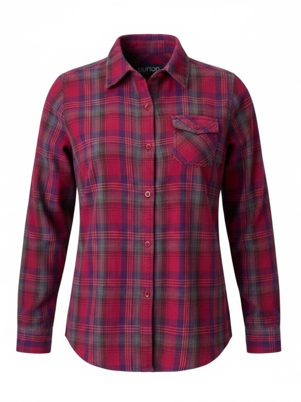 BURTON DryRide Flannel Shirt Plaid Button Front Skater Grunge Red Purple Small